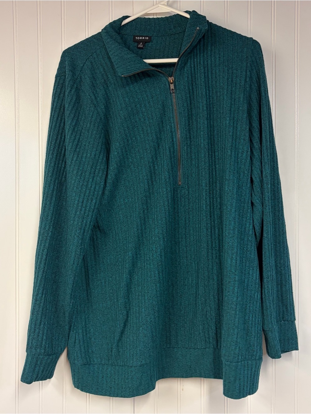 torrid Teal Ribbed Quarter-Zip Sweater Size 2